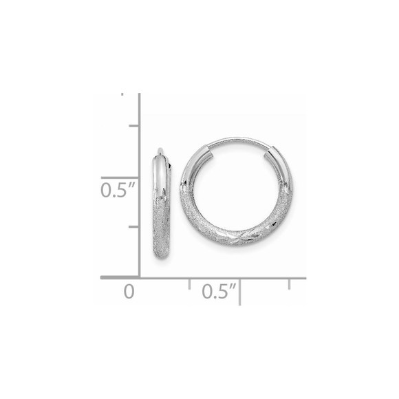 14k White Gold 2mm Diamond-cut Endless Hoop Earrings 12 L x 12 mm W